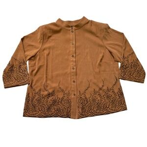 Bob Mackie Wearable Art Jacket Brown Embroidered Button Front 1X